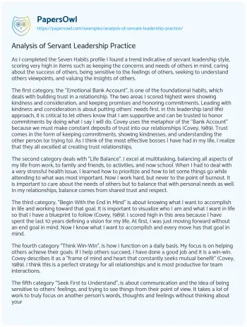 Essay on Analysis of Servant Leadership Practice