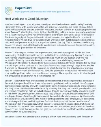 Essay on Hard Work and a Good Education