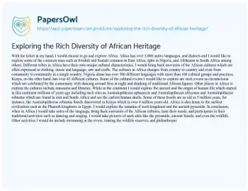 Essay on Exploring the Rich Diversity of African Heritage