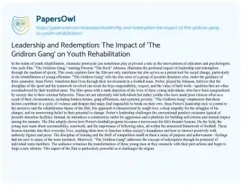 Essay on Leadership and Redemption: the Impact of ‘The Gridiron Gang’ on Youth Rehabilitation