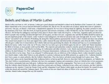 Essay on Beliefs and Ideas of Martin Luther