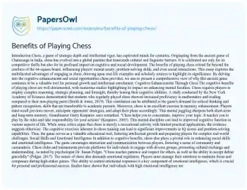 Essay on Benefits of Playing Chess