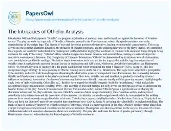 Essay on The Intricacies of Othello: Analysis