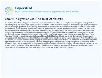 Essay on Beauty in Egyptian Art : the Bust of Nefertiti