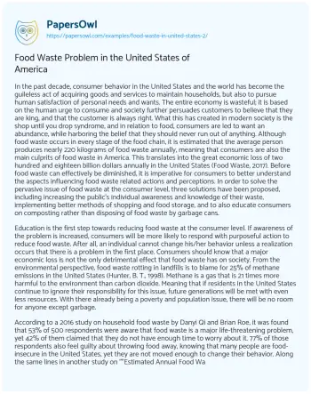 Essay on Food Waste Problem in the United States of America