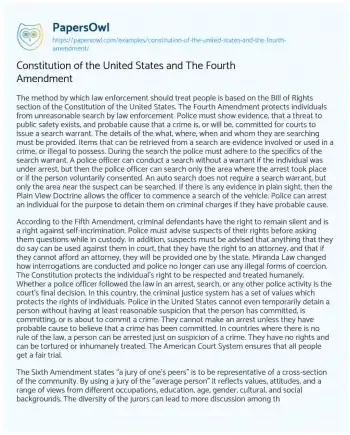 Essay on Constitution of the United States and the Fourth Amendment