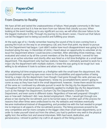 Essay on From Dreams to Reality