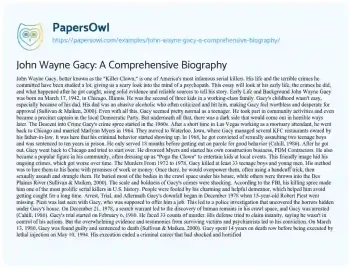 Essay on John Wayne Gacy: a Comprehensive Biography