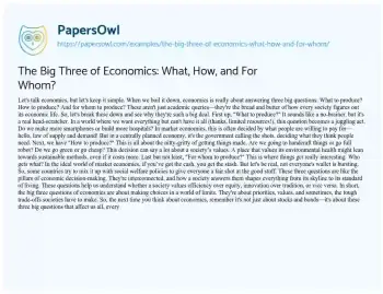 Essay on The Big Three of Economics: What, How, and for Whom?