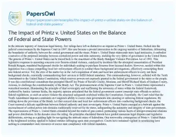 Essay on The Impact of Printz V. United States on the Balance of Federal and State Powers