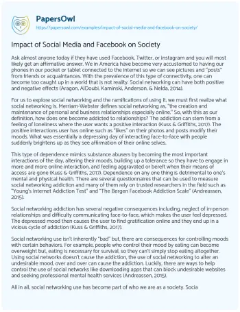 Essay on Impact of Social Media and Facebook on Society