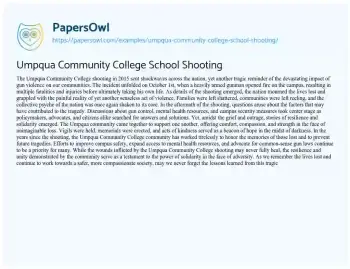 Essay on Umpqua Community College School Shooting