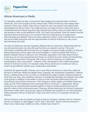 Essay on African Americans in Media