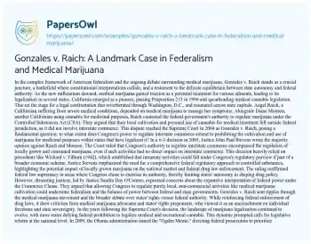 Essay on Gonzales V. Raich: a Landmark Case in Federalism and Medical Marijuana