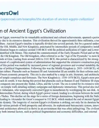 Essay on The Duration of Ancient Egypt’s Civilization