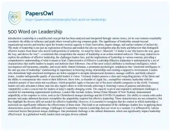 Essay on 500 Word on Leadership