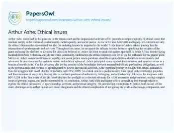 Essay on Arthur Ashe: Ethical Issues