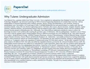 Essay on Why Tulane: Undergraduate Admission