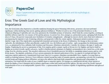 Essay on Eros: the Greek God of Love and his Mythological Importance