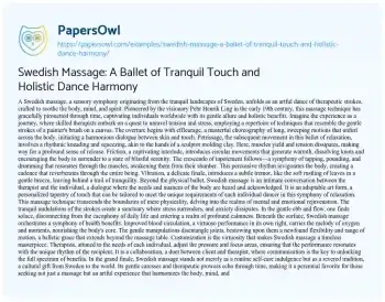 Essay on Swedish Massage: a Ballet of Tranquil Touch and Holistic Dance Harmony