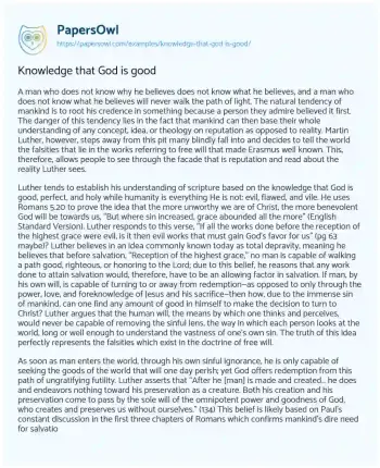 Essay on Knowledge that God is Good