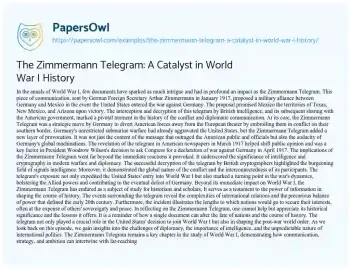 Essay on The Zimmermann Telegram: a Catalyst in World War i History