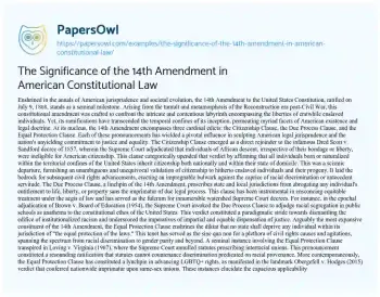 Essay on The Significance of the 14th Amendment in American Constitutional Law