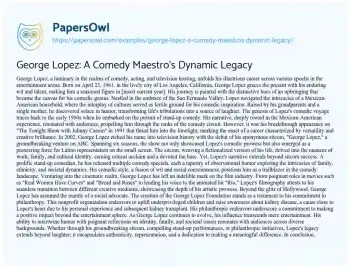 Essay on George Lopez: a Comedy Maestro’s Dynamic Legacy