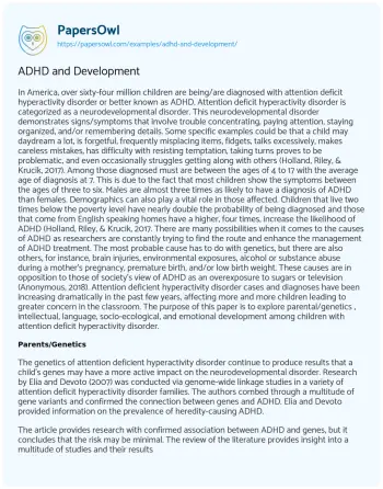 Essay on ADHD and Development