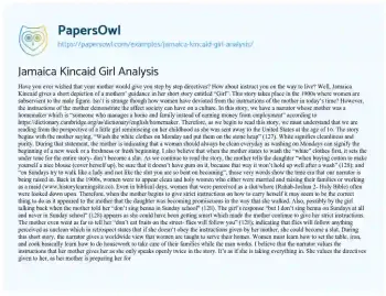 Essay on Jamaica Kincaid Girl Analysis