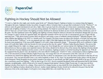 Essay on Fighting in Hockey should not be Allowed