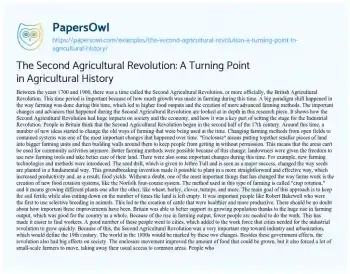 Essay on The Second Agricultural Revolution: a Turning Point in Agricultural History