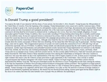 Essay on Is Donald Trump a Good President?