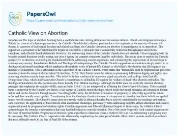 Essay on Catholic View on Abortion