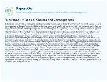 Essay on “Unwound”: a Book of Choices and Consequences