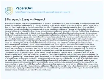 Essay on 5 Paragraph Essay on Respect
