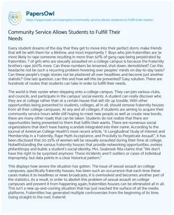 Essay on Community Service Allows Students to Fulfill their Needs