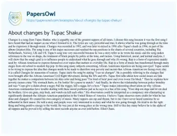 Essay on About Changes by Tupac Shakur