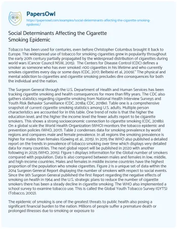 Essay on Social Determinants Affecting the Cigarette Smoking Epidemic