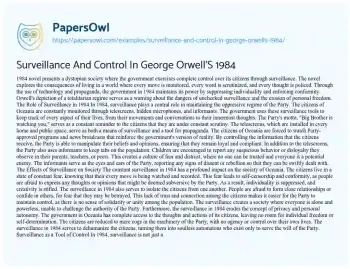 Essay on Surveillance and Control in George Orwell’S 1984