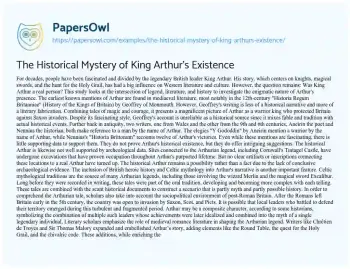 Essay on The Historical Mystery of King Arthur’s Existence