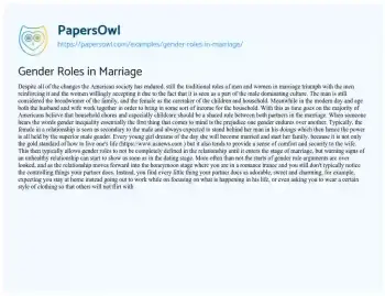 Essay on Gender Roles in Marriage