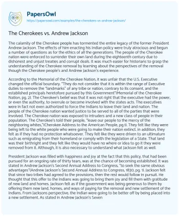 Essay on The Cherokees Vs. Andrew Jackson