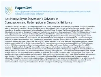 Essay on Just Mercy: Bryan Stevenson’s Odyssey of Compassion and Redemption in Cinematic Brilliance