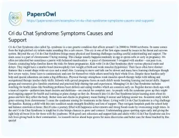 Essay on Cri Du Chat Syndrome: Symptoms Causes and Support