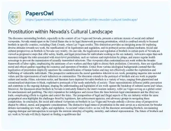 Essay on Prostitution Within Nevada’s Cultural Landscape