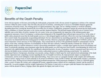 Essay on Benefits of the Death Penalty