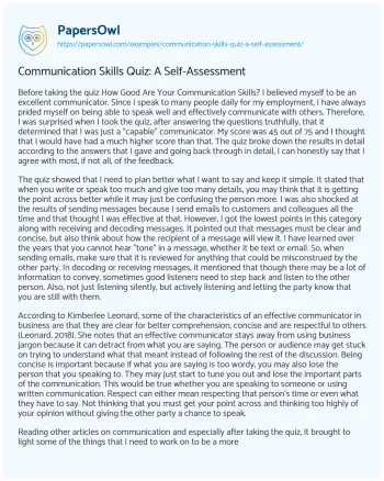 Essay on Communication Skills Quiz: a Self-Assessment