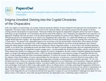 Essay on Enigma Unveiled: Delving into the Cryptid Chronicles of the Chupacabra