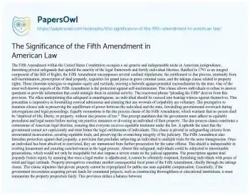 Essay on The Significance of the Fifth Amendment in American Law